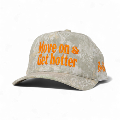 Move On Get Hotter Funny Embroidered Trucker Hat in Retro Full Light Camo – Ivy + Cloth