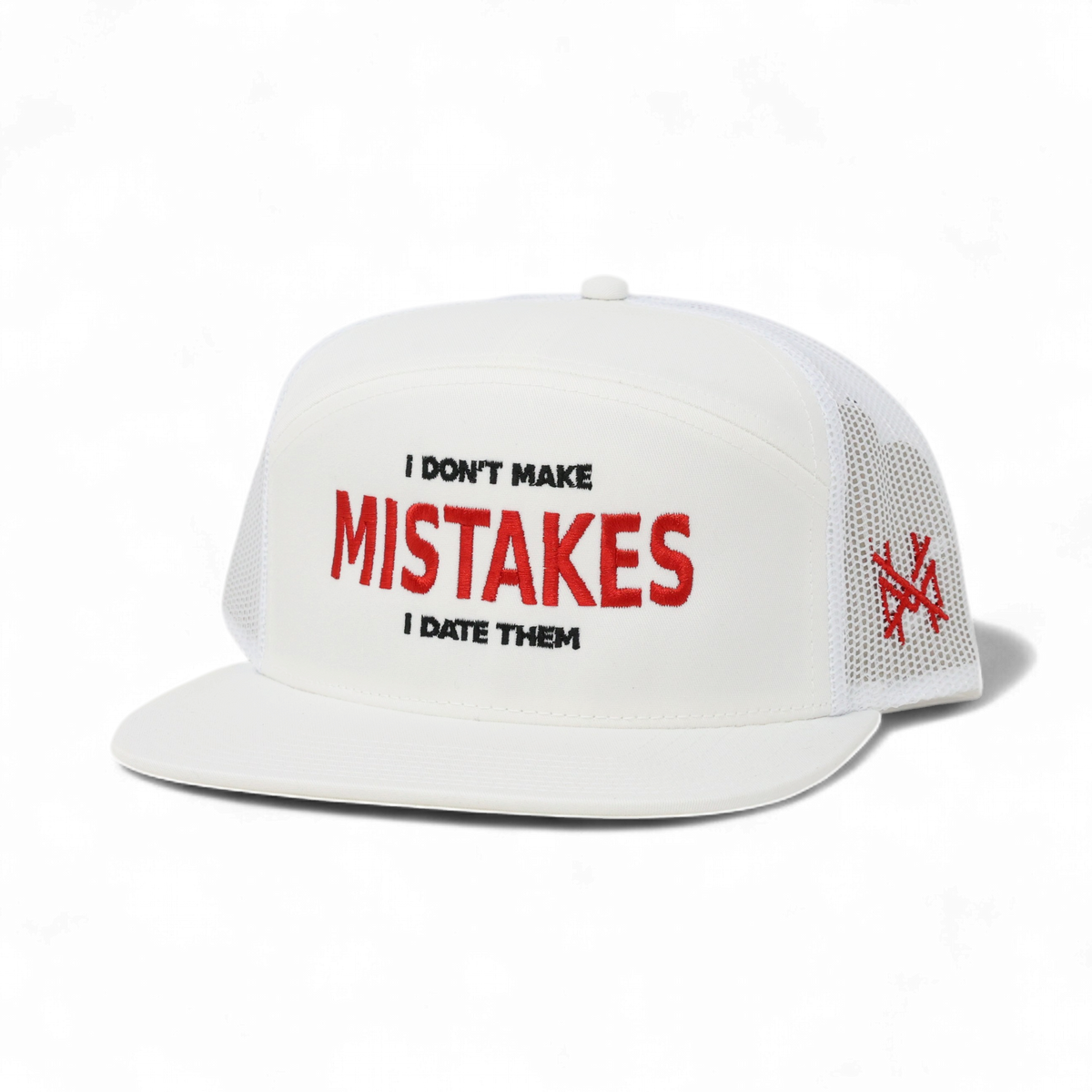 I Don't Make Mistakes I Date Them Funny Embroidered Trucker Hat in 7 Panel White – Ivy + Cloth