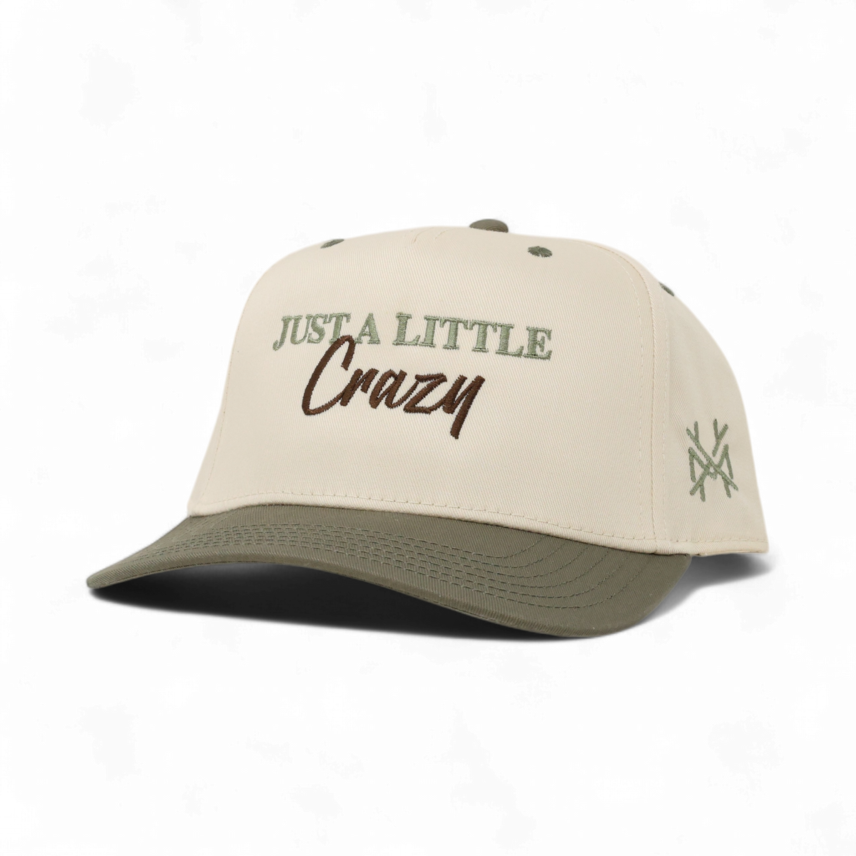 Just A Lil Crazy Funny Embroidered Trucker Hat in Retro Sage/Natural – Ivy + Cloth