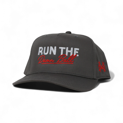 Run The Ball Funny Embroidered Trucker Hat in Retro Charcoal – Ivy + Cloth