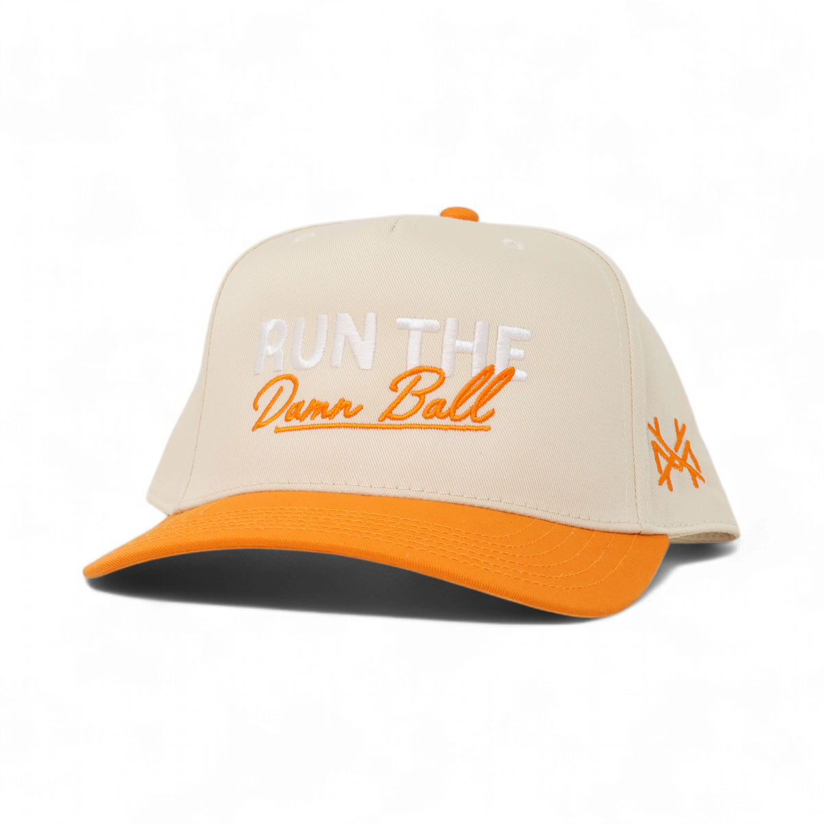 Run The Ball Funny Embroidered Trucker Hat in Retro Orange/Natural with White Thread – Ivy + Cloth