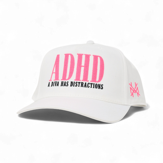 A Diva Has Distractions Funny Embroidered Trucker Hat in Retro White – Ivy + Cloth