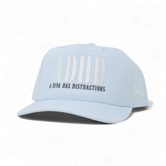 A Diva Has Distractions Funny Embroidered Trucker Hat in Retro Sky Blue – Ivy + Cloth