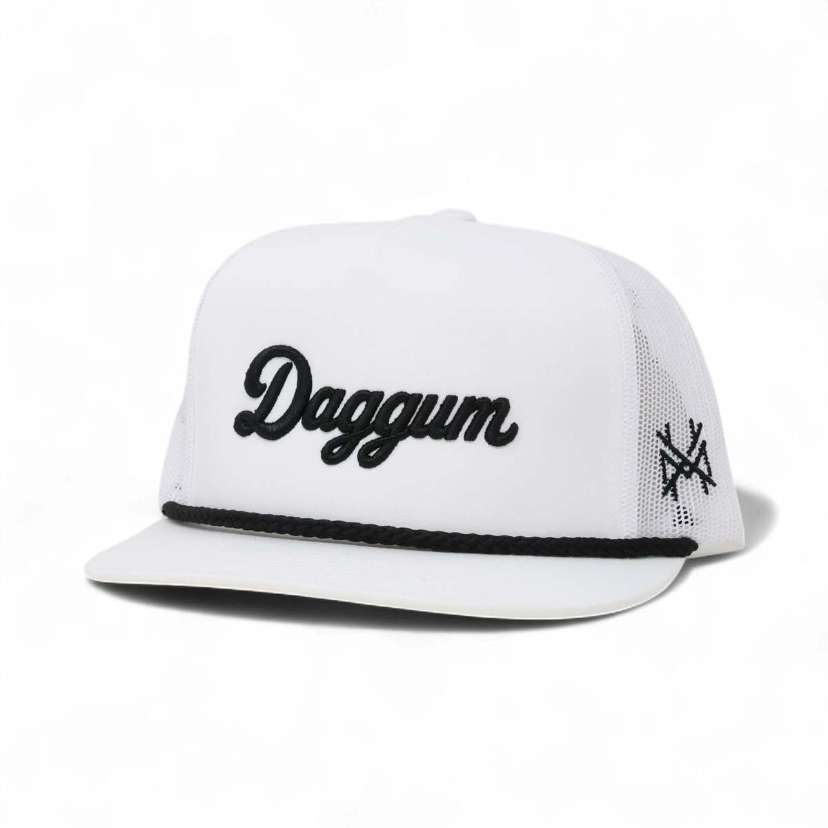Daggum Funny Embroidered Trucker Hat in Flat Bill White with Black Rope – Ivy + Cloth