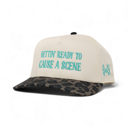 Cause A Scene Funny Embroidered Trucker Hat in Retro Leopard/Natural – Ivy + Cloth