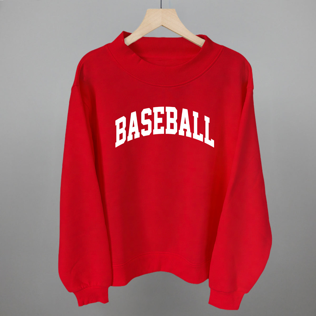 Baseball Arch (White) Funny Oversized Fleece Mockneck Sweatshirt in Red – Ivy + Cloth