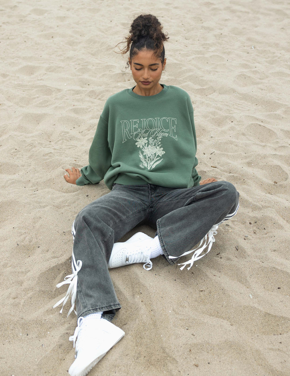 Elevated Faith Christian Crewneck Sweatshirt in green with floral design for casual comfort