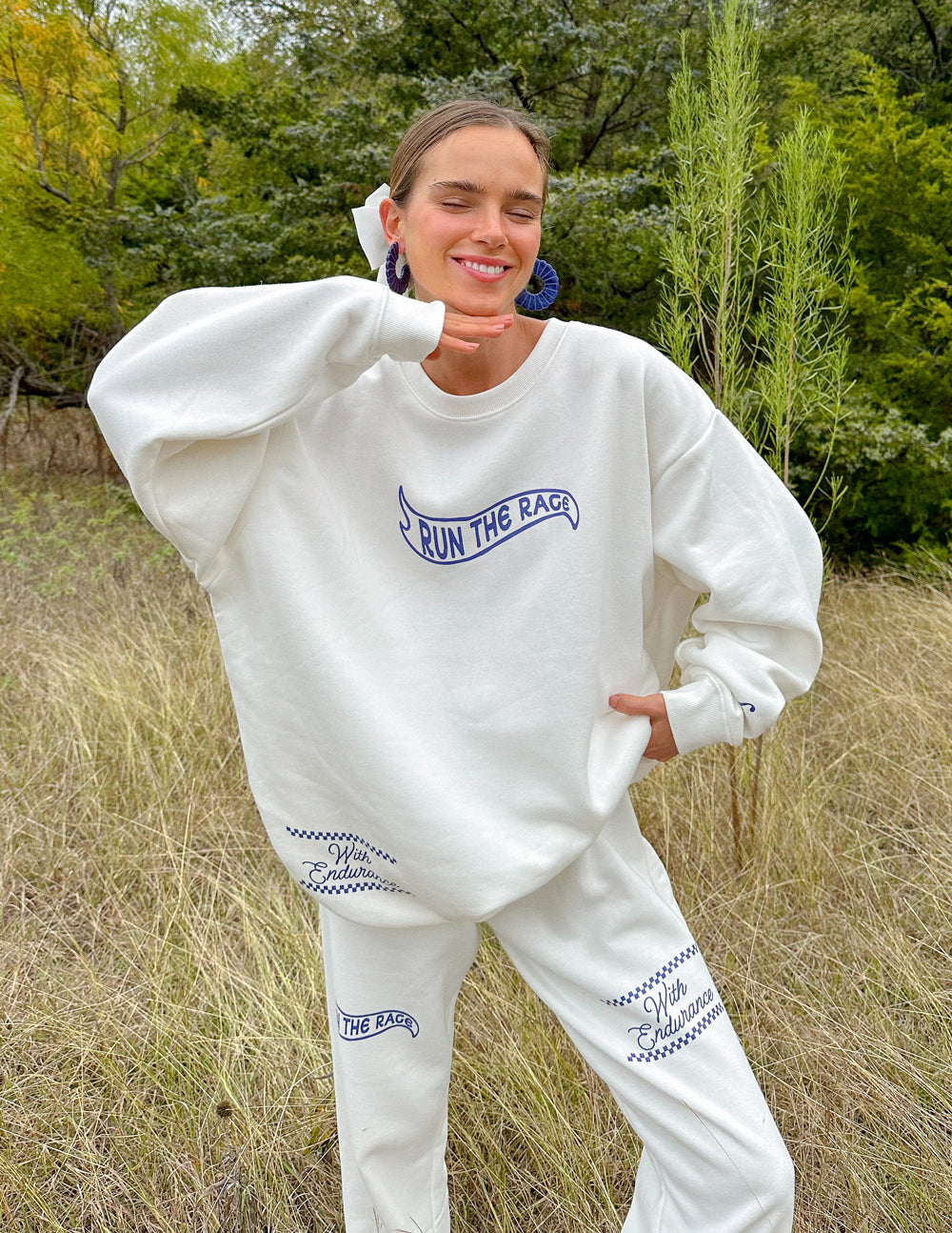 Elevated Faith Christian Crewneck Sweatshirt in White with Run The Race Design