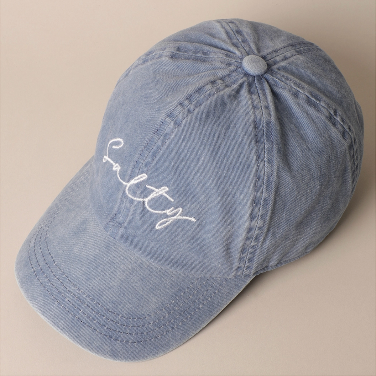 Salty Embroidered Beach Hat in Denim