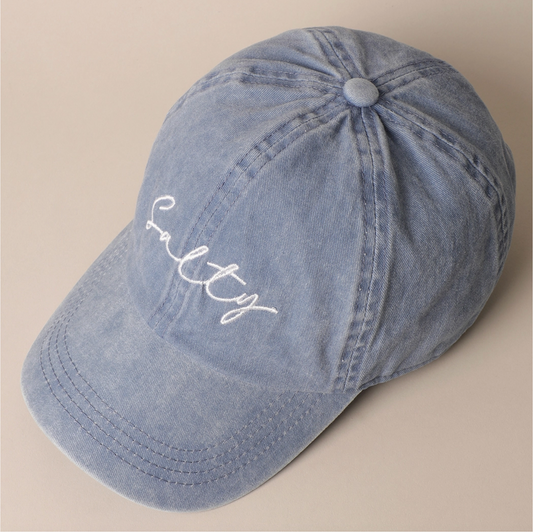 Salty Embroidered Beach Hat in Denim