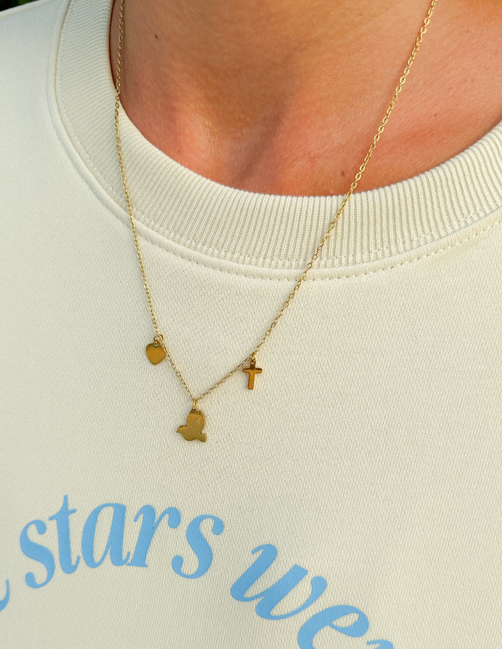 Gold Elevated Faith Necklace featuring hearts and a cross, perfect for Christian Jewelry enthusiasts