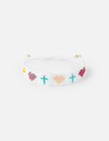 Elevated Faith Christian Jewelry Bracelet Featuring Colorful Cross and Heart Designs on a White Base
