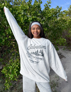 Elevated Faith Christian Crewneck Sweatshirt in Gray featuring 'Salvation' graphic for casual wear