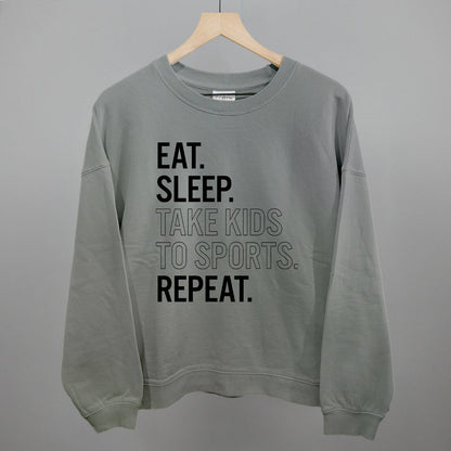 Eat Sleep Take Kids To Sports Repeat Funny Oversized Boxy Crewneck Sweatshirt in Smoke – Ivy + Cloth