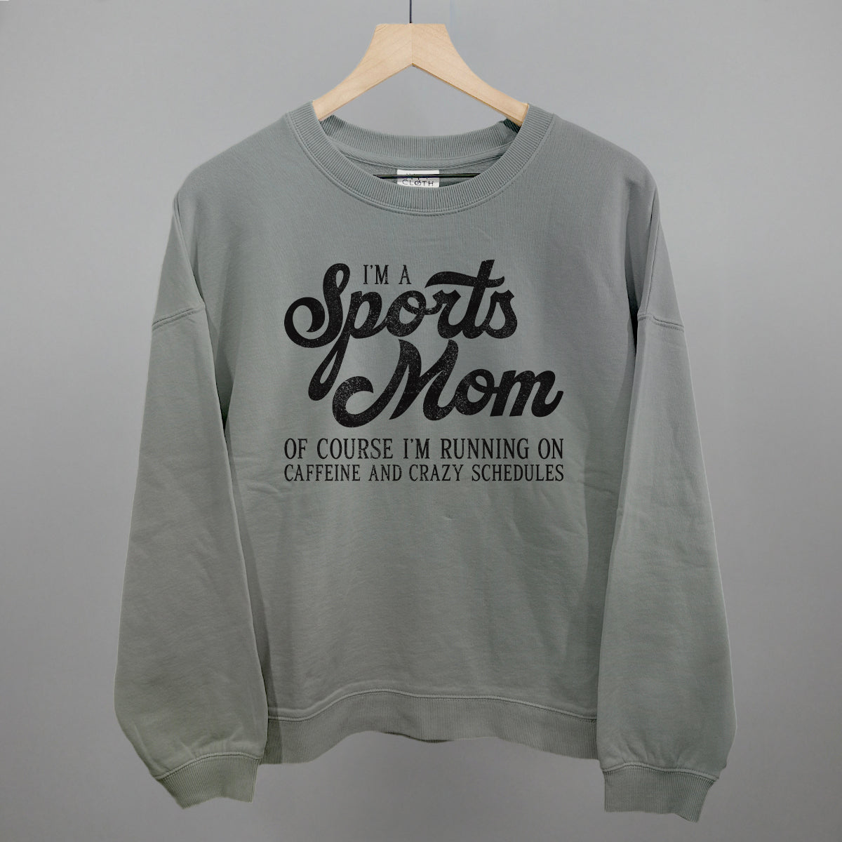 I'm A Sports Mom graphic oversized boxy crew in Smoke