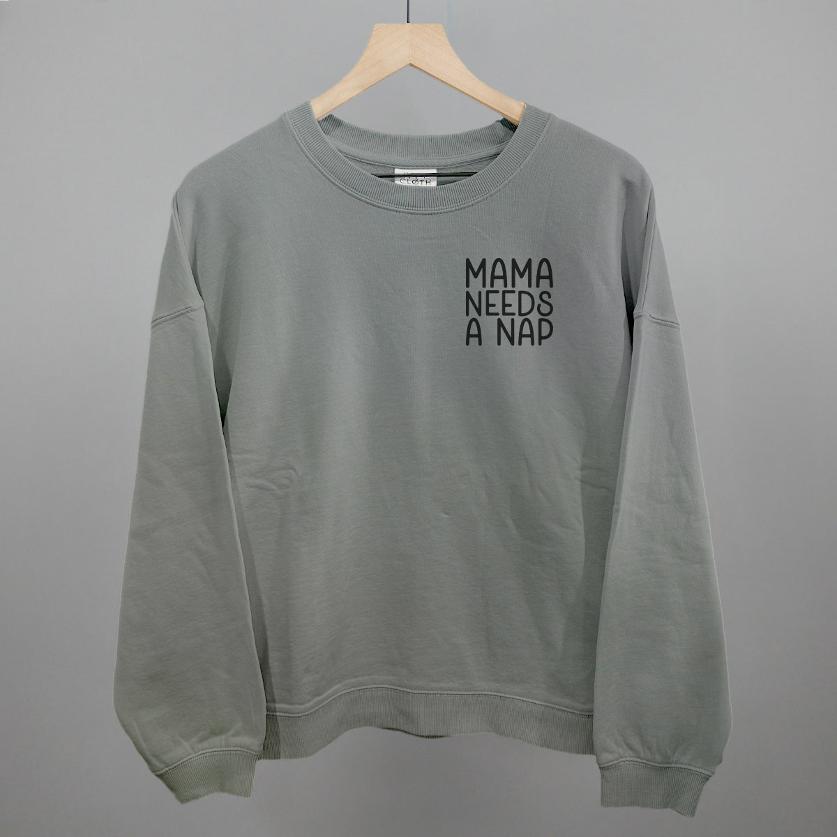 Mama Needs A Nap graphic oversized boxy crew in Smoke
