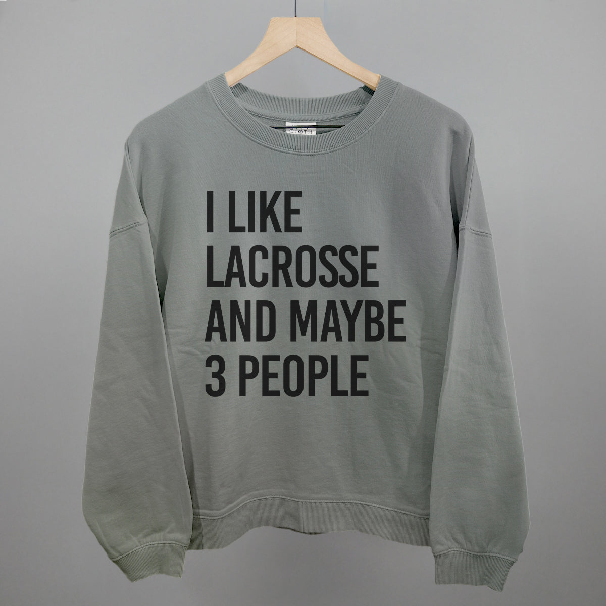 I Like Lacrosse and Maybe 3 People graphic oversized boxy crew in Smoke