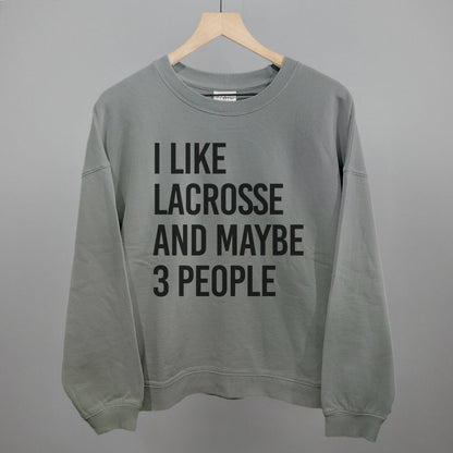 I Like Lacrosse and Maybe 3 People graphic oversized boxy crew in Smoke