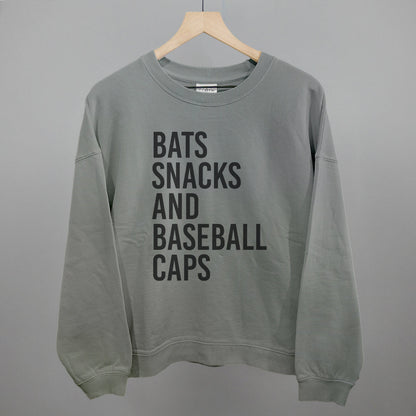 Bats, Snacks, And Baseball Caps Funny Oversized Boxy Crewneck Sweatshirt in Smoke – Ivy + Cloth