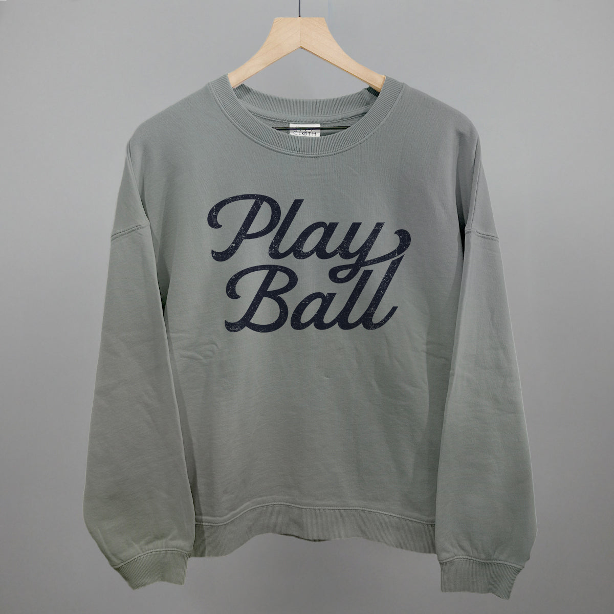 Play Ball (Vintage Script) Funny Oversized Boxy Crewneck Sweatshirt in Smoke – Ivy + Cloth