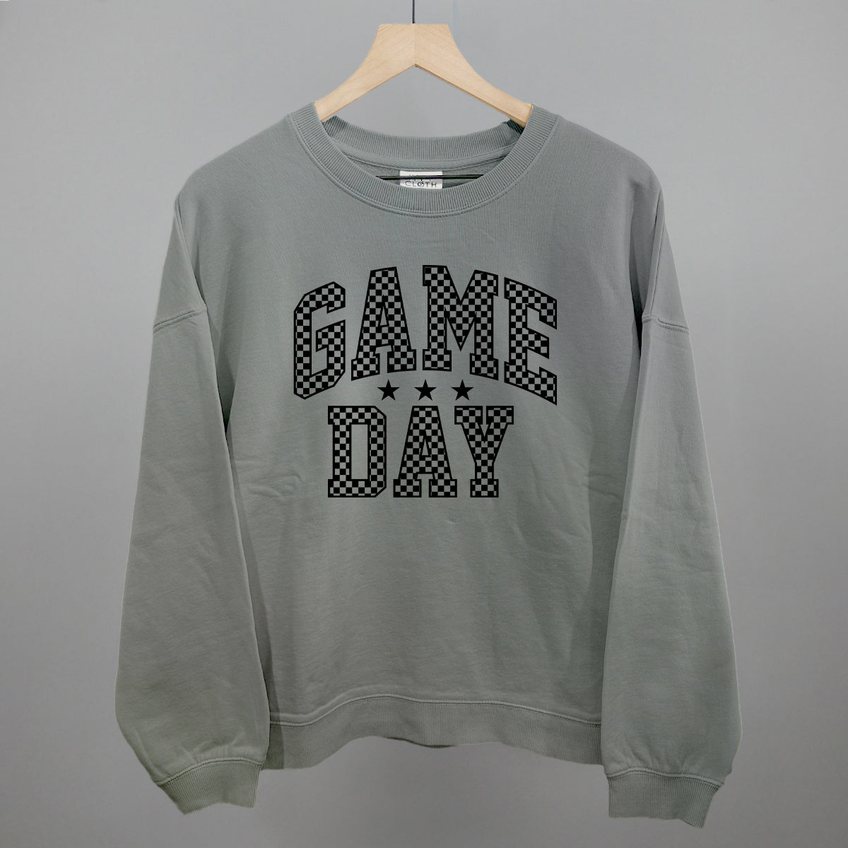 Game Day Checkered Arch Funny Oversized Boxy Crewneck Sweatshirt in Smoke – Ivy + Cloth