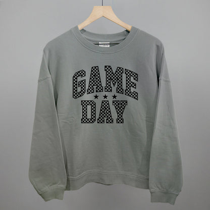 Game Day Checkered Arch Funny Oversized Boxy Crewneck Sweatshirt in Smoke – Ivy + Cloth