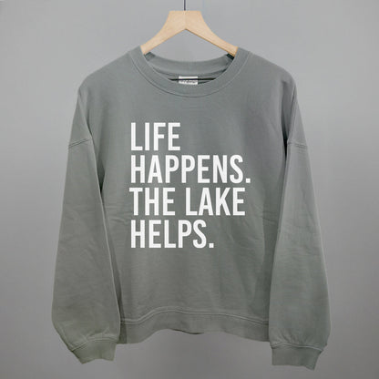 Life Happens. The Lake Helps. Funny Oversized Boxy Crewneck Sweatshirt in Smoke – Ivy + Cloth