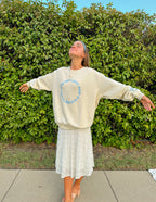 Elevated Faith Christian Crewneck Sweatshirt in light beige with inspirational circular graphic design