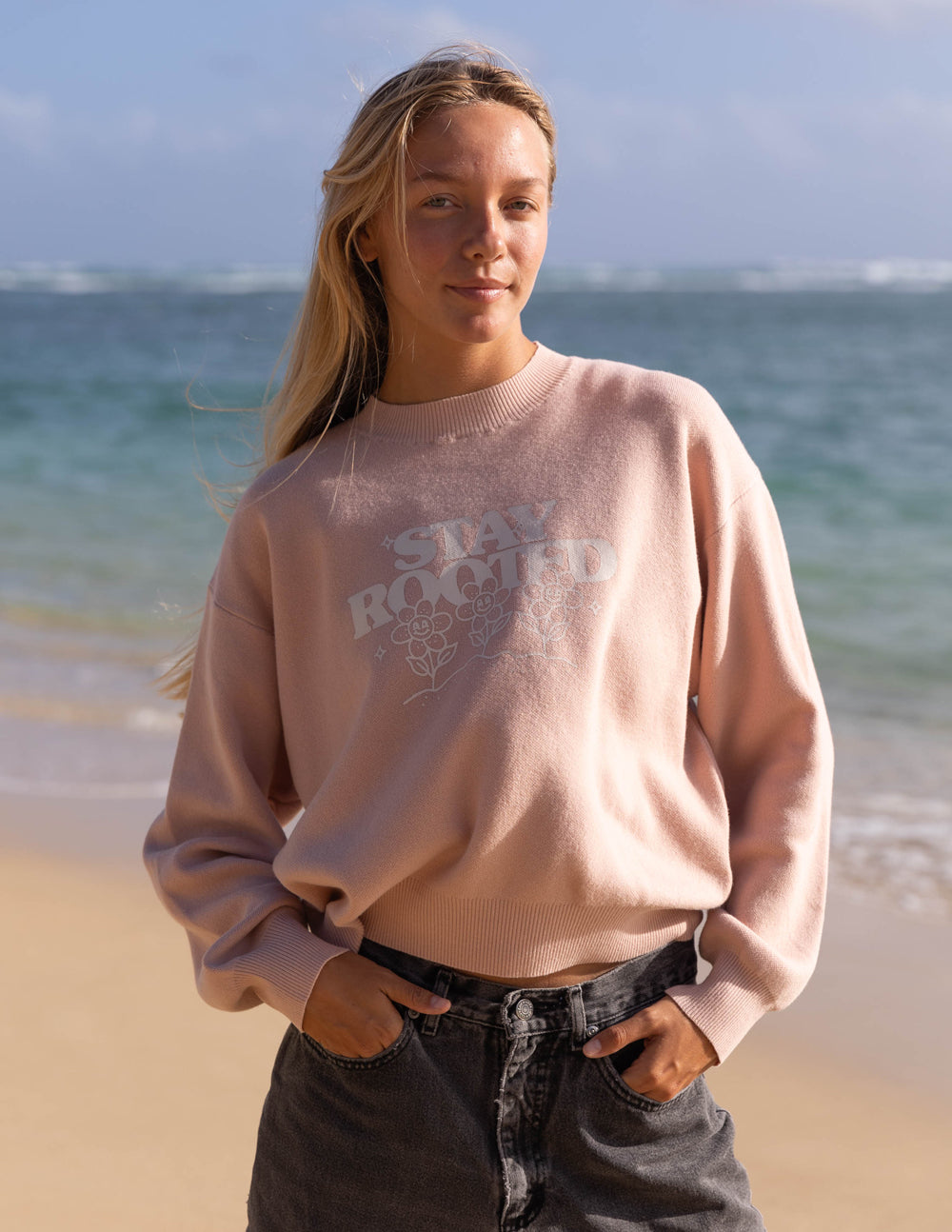 Elevated Faith Christian Crewneck Sweatshirt in light pink with motivational graphic for casual wear