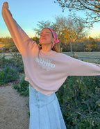 Christian Crewneck Sweatshirt in Light Pink with Stay Rooted Design, perfect for casual wear