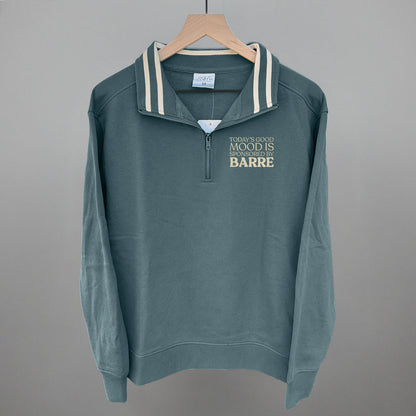 Good Mood Sponsored By Barre (Left Chest) Funny Quarter Zip Pullover – Ivy + Cloth