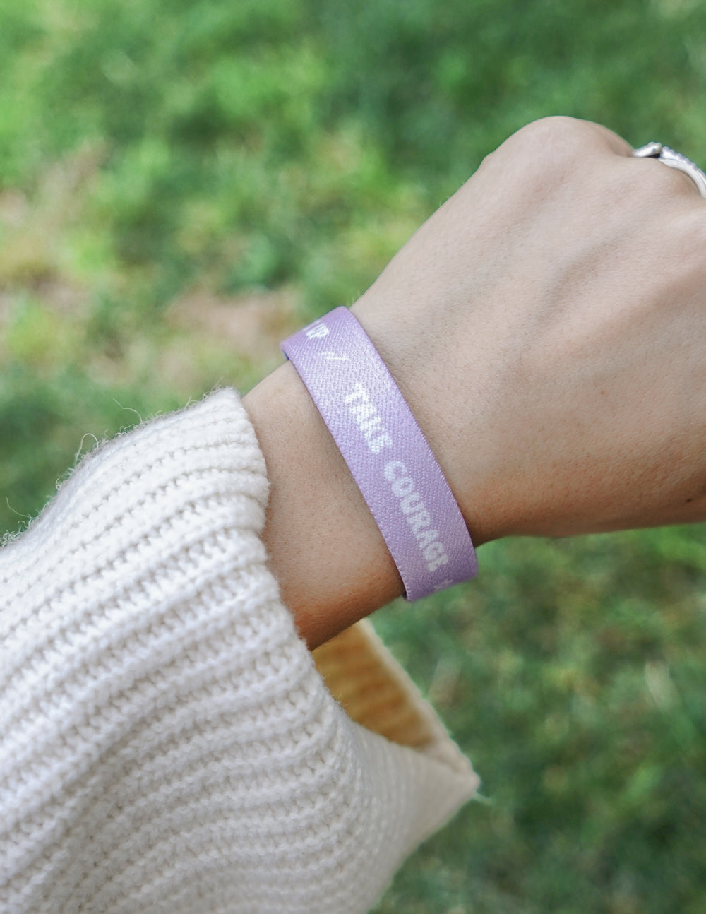 Elevated Faith Christian Jewelry Bracelet in lavender with 'Take Courage' inscribed for inspirational wear