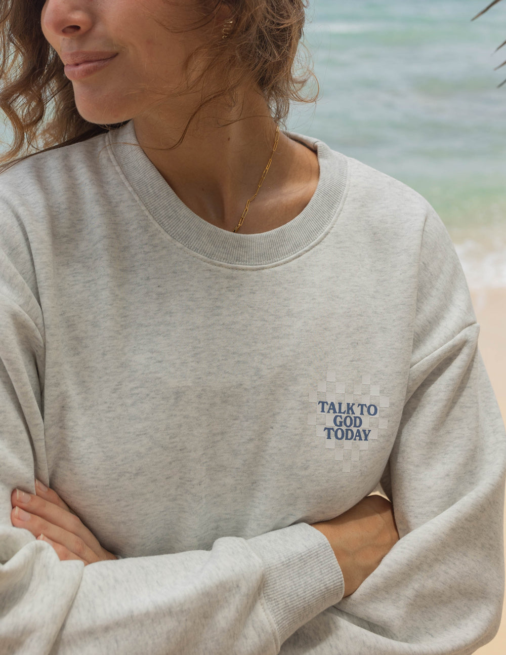 Elevated Faith Christian Crewneck Sweatshirt in Gray with 'Talk to God Today' Design