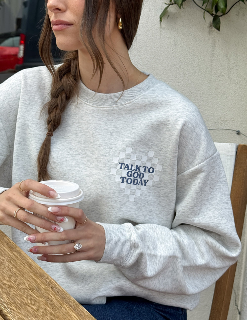 Elevated Faith Christian Crewneck Sweatshirt in gray with 'Talk to God Today' design