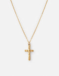 Elegant gold Christian jewelry necklace featuring a textured cross pendant