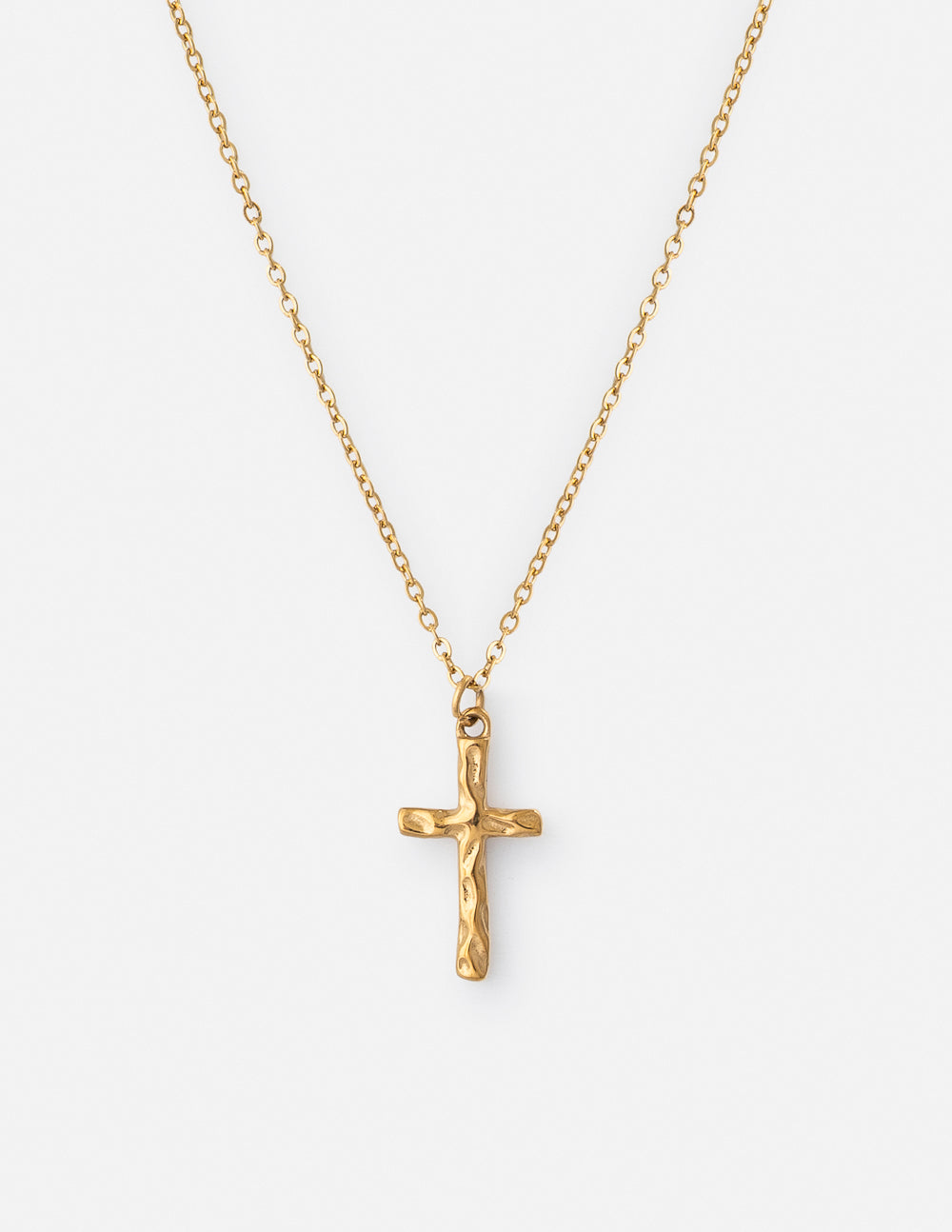 Elegant gold Christian jewelry necklace featuring a textured cross pendant