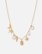 Elevated Faith Gold Charm Necklace with Christian Jewelry Symbols Including Cross and Star