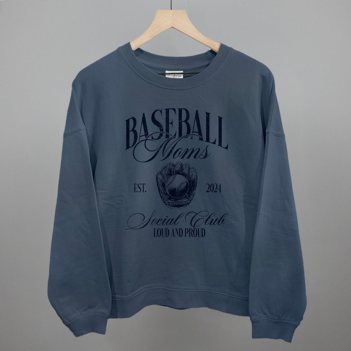 Baseball Moms Social Club graphic oversized boxy crew in Vintage Navy