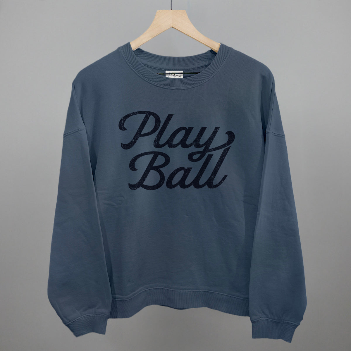 Play Ball (Vintage Script) Funny Oversized Boxy Crewneck Sweatshirt in Vintage Navy – Ivy + Cloth
