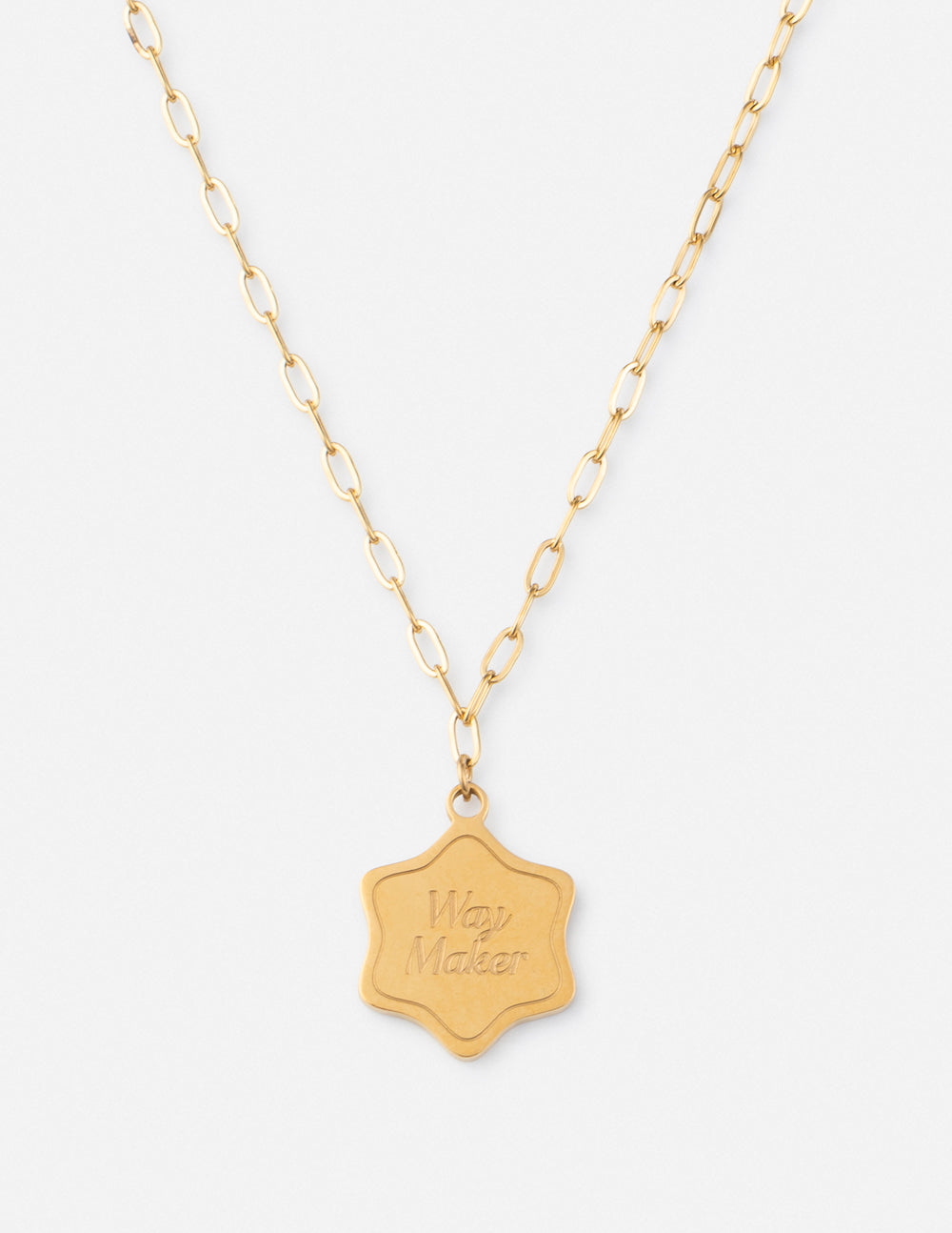 Elevated Faith Christian Jewelry Necklace with a gold star pendant engraved with 'Way Maker'