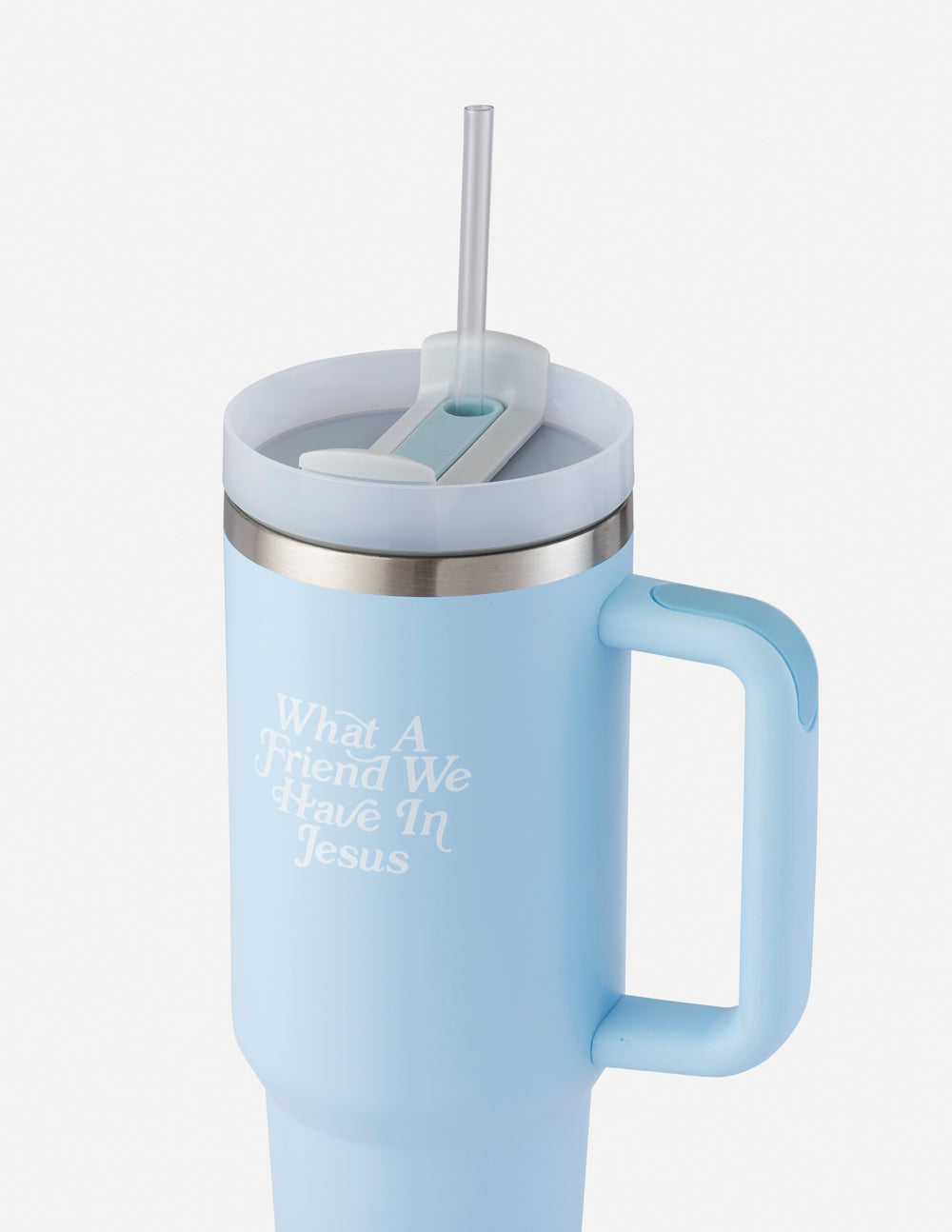 Elevated Faith Blue Tumbler with Straw and Inspirational Quote for Christian Gifts