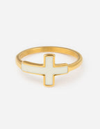 Elevated Faith Christian Jewelry Gold Cross Ring with Enamel Detailing for Everyday Wear