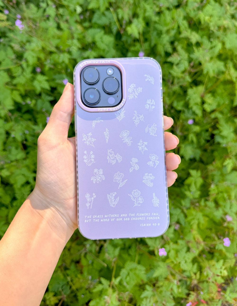 Christian iPhone Case with Floral Design and Inspirational Scripture from Psalm 46 4