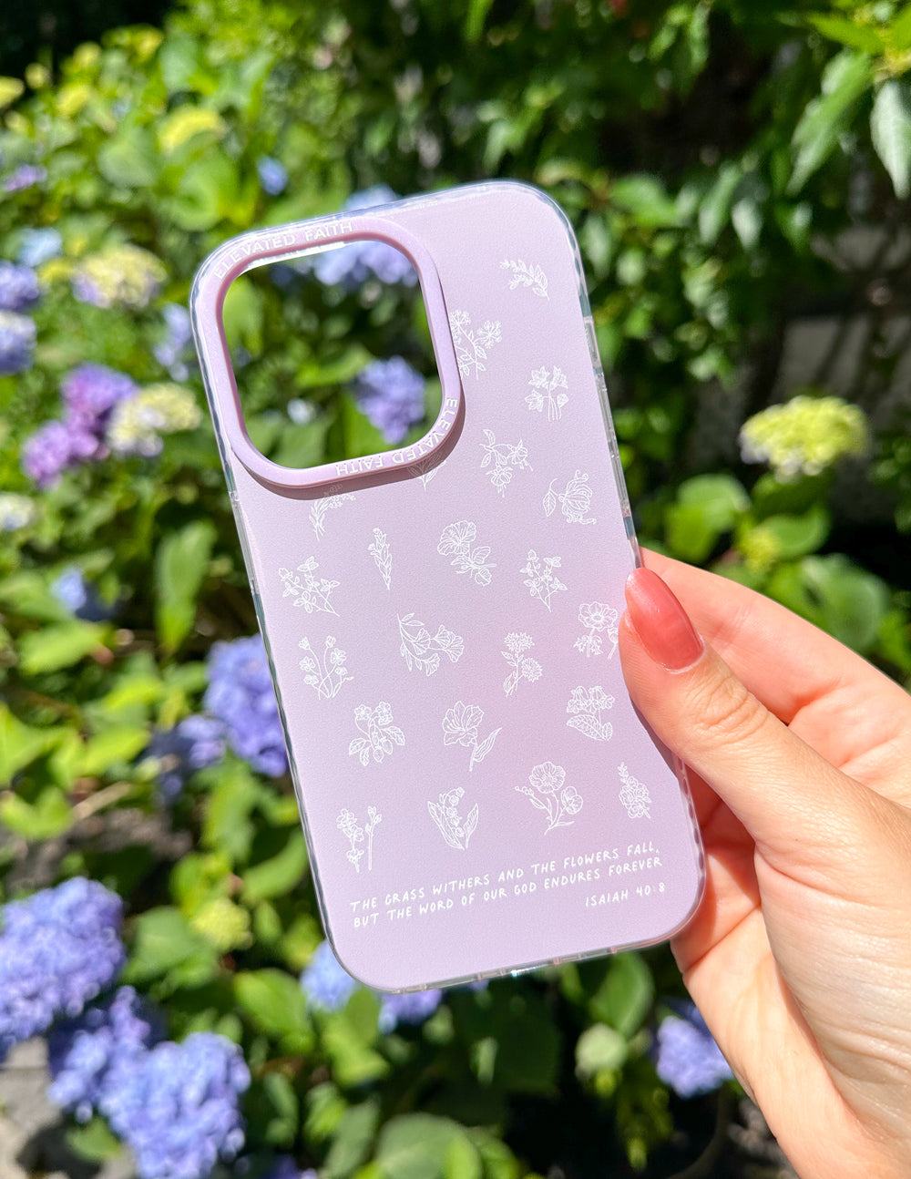 Christian iPhone Case in Lavender with Floral Design and Inspirational Bible Verse