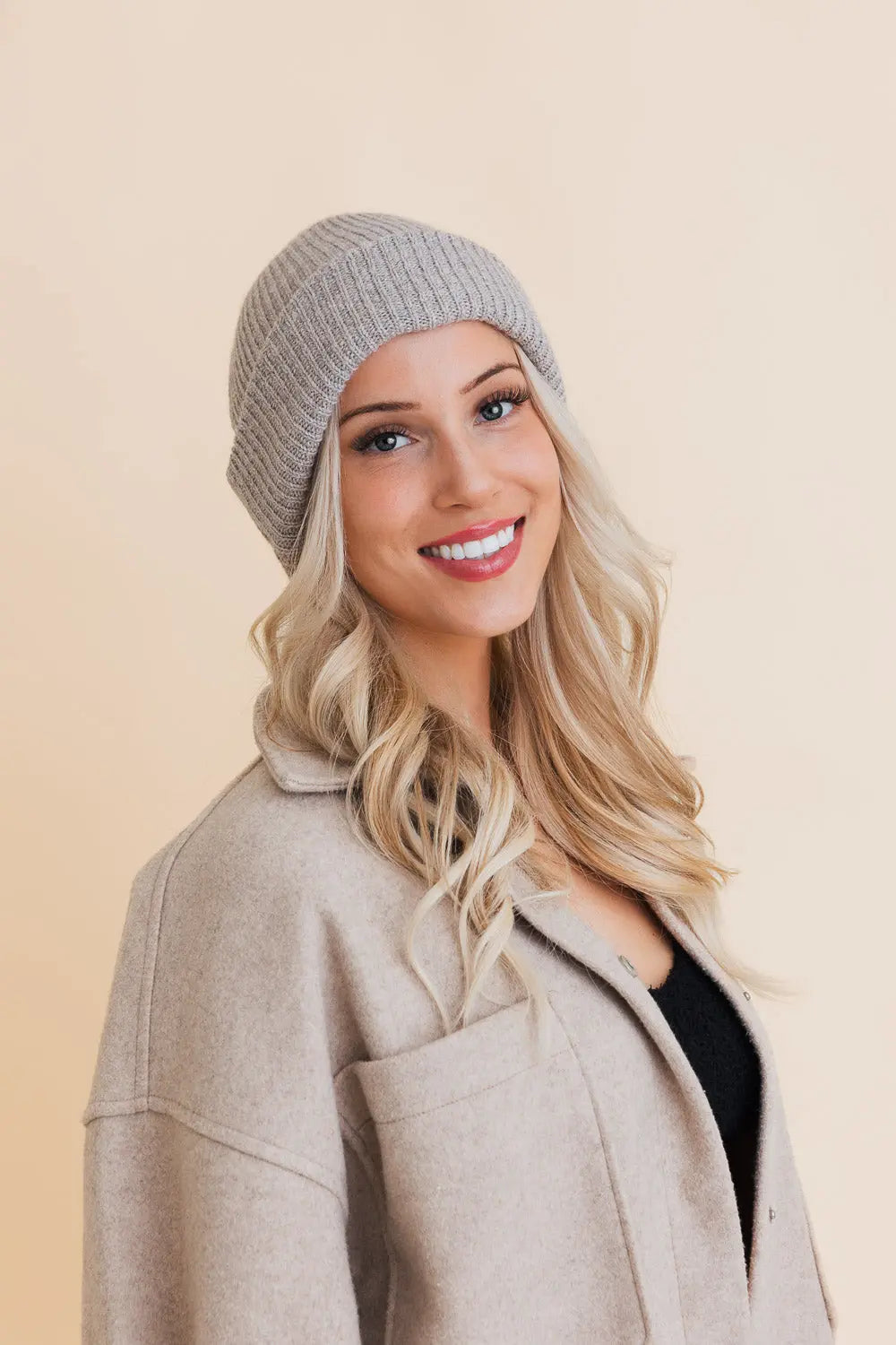 Eco Friendly Chic Knit Beanie knit winter hat in Stone