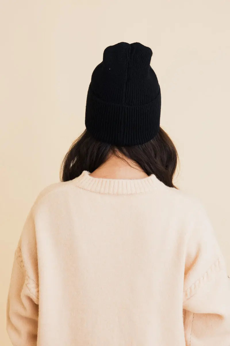 Square Sparkle Smiles Ribbed Beanie, cozy knit winter hat – view 3