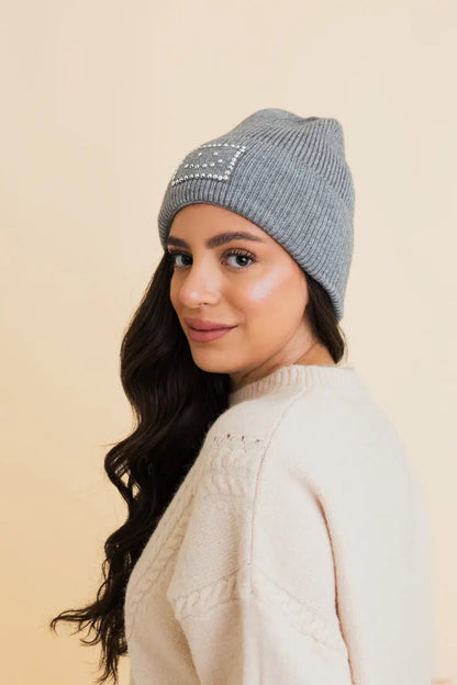 Square Sparkle Smiles Ribbed Beanie, cozy knit winter hat – view 6