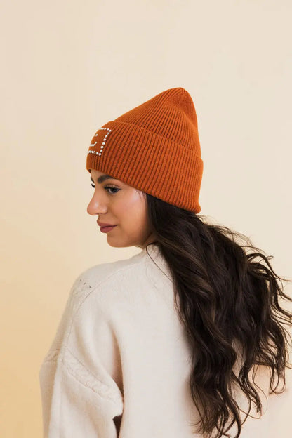 Square Sparkle Smiles Ribbed Beanie, cozy knit winter hat – view 10
