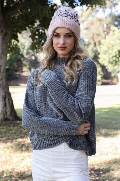 Leopard Knit Beanie, cozy knit winter hat – view 3