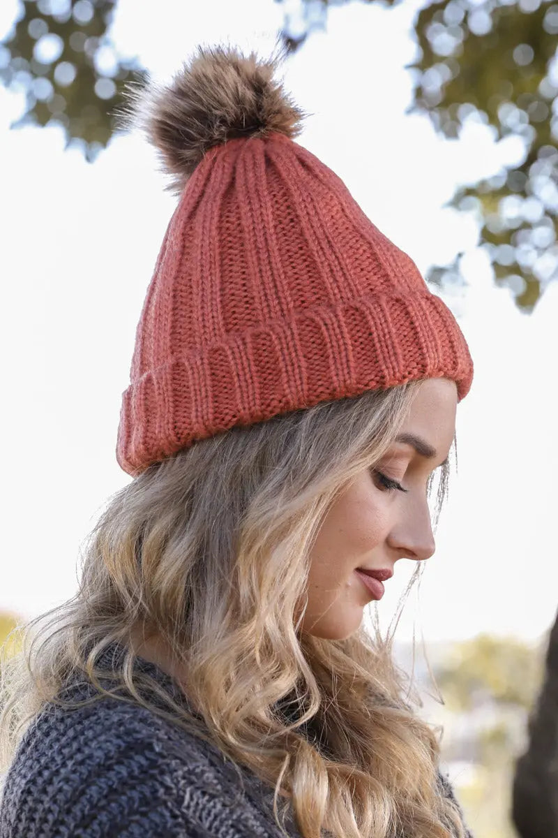 Basic Ribbed Pom Beanie, cozy knit winter hat – view 6
